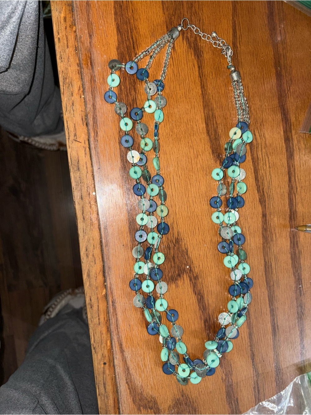 Multi-Strand Blue & Teal Beaded Necklace 13 inches